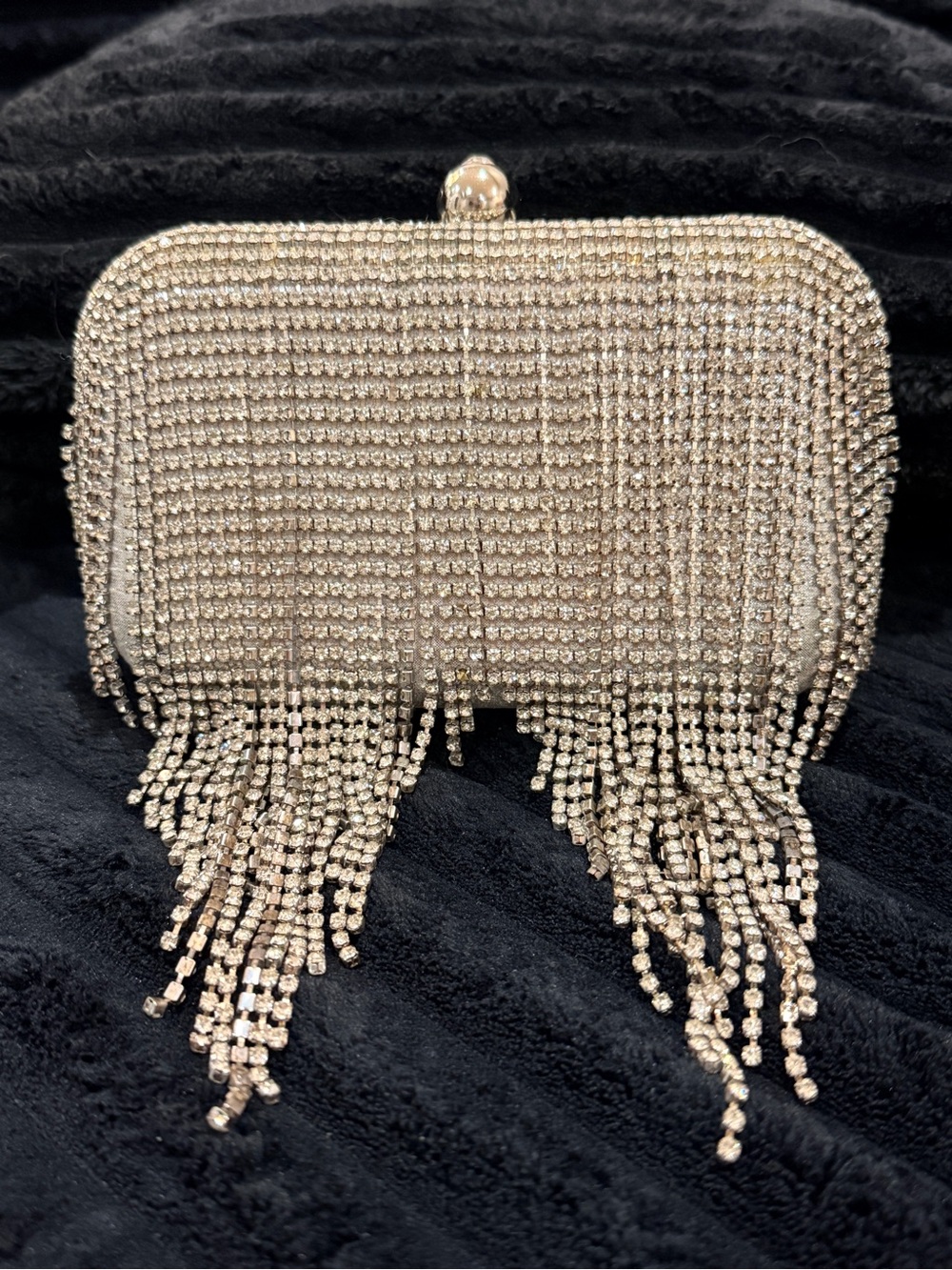 Vintage Marciano Silver Crystal Fringe Evening Clutch